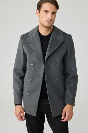 Erkek Relaxed Fit Yün Kruvaze Kaşe Palto GRİ 4350DNGR