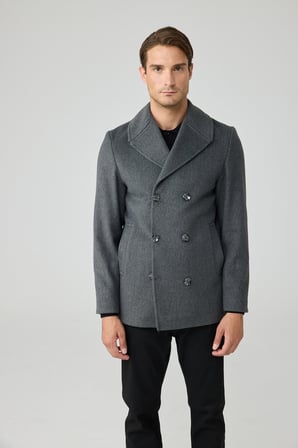 Erkek Relaxed Fit Yün Kruvaze Kaşe Palto GRİ 4350DNGR