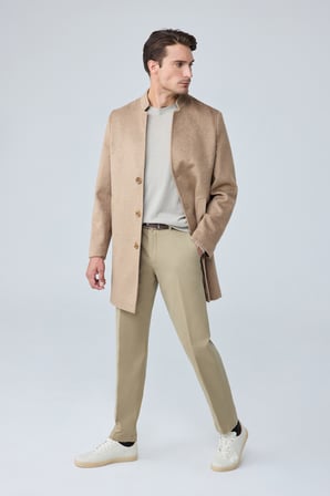 Erkek Relaxed-Fit Premium Yün Kaşe Kaban BEJ 4351DNGR