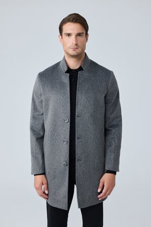 Erkek Relaxed-Fit Premium Yün Kaşe Kaban GRİ 4351DNGR