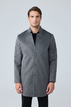 Erkek Relaxed-Fit Premium Yün Kaşe Kaban GRİ 4351DNGR