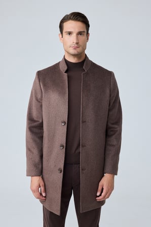 Erkek Relaxed-Fit Premium Yün Kaşe Kaban Kahverengi 4351DNGR