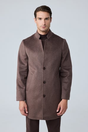 Erkek Relaxed-Fit Premium Yün Kaşe Kaban Kahverengi 4351DNGR