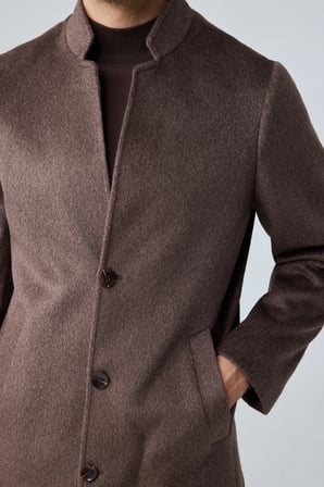Erkek Relaxed-Fit Premium Yün Kaşe Kaban Kahverengi 4351DNGR