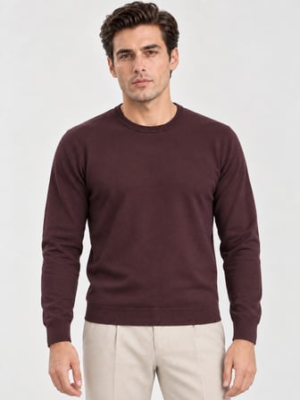 Erkek Basic Triko Kazak Bordo