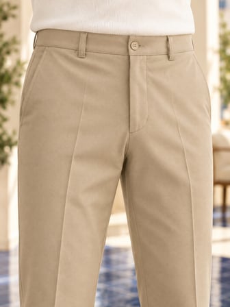 Erkek Comfort Fit Dokulu Chino Pantolon Bej 0173DNGR