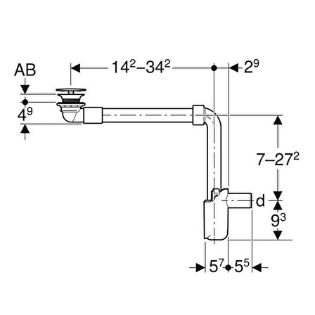 Geberit 152.084.21.1 Lavabo Sifonu Yer Tasarrufu 1/4, Süzgeç ve Kapaklı