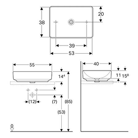 Geberit VariForm Çanak Lavabo Dikdörtgen 55 cm 500.779.01.2