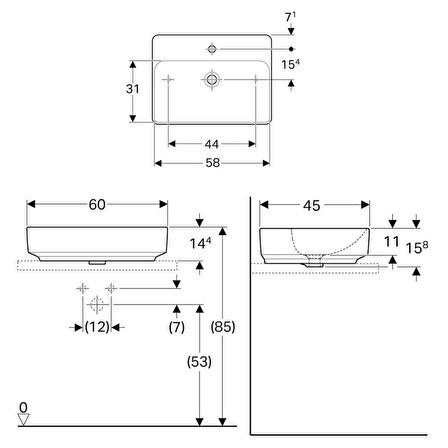 Geberit VariForm Çanak Lavabo Dikdörtgen 60 cm 500.780.01.2