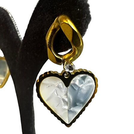 Uretti - İREM 3914 8661 Mavi Sedefli Kalp Figürlü Küpe