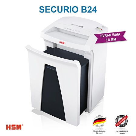 HSM SECURIO B24 - 5,8mm Evrak İmha Makinesi / Kağıt Kırpma Makinesi - CD İmha Makinesi - 35lt 