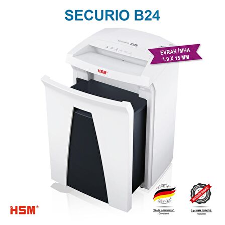 HSM SECURIO B24 Evrak İmha Makinesi / Kağıt Kırpma Makinesi - Parçacık kesim 1,9x15mm- 34lt