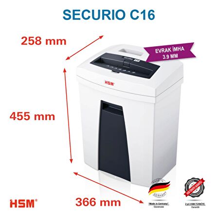 HSM SECURIO C16 - 3,9mm - Evrak İmha Makinesi / Kağıt Kırpma Makinesi - 25lt