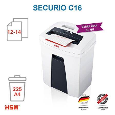 HSM SECURIO C16 - 3,9mm - Evrak İmha Makinesi / Kağıt Kırpma Makinesi - 25lt