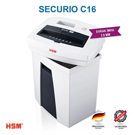 HSM SECURIO C16 - 3,9mm - Evrak İmha Makinesi / Kağıt Kırpma Makinesi - 25lt