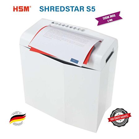 HSM SHREDSTAR S5 Evrak İmha / Kağıt Kırpma Makinesi - 6 mm - 12lt 