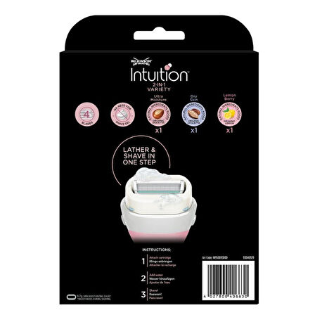 Wilkinson Sword Intution 2 in 1 Variety Kendinden Sabunlu Kadın Sistem 4 Bıçaklı Tıraş Bıçağı Ve Yedekleri