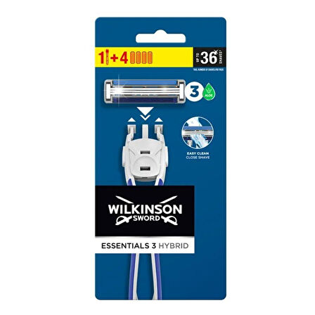 Wilkinson Essentials 3 Hybrid Erkek Tıraş Makinesi Sapı + 4 Yedek Tıraş Bıçağı