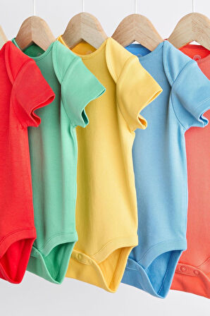 Next Baby % 100 Pamuklu Parlak Renkler Kısa Kollu 5’li Body Zıbın Set