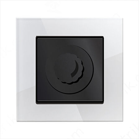 Asyagrup Ovivo Prime Elements Akrilik Cam Beyaz - Siyah Dimmer Anahtarı - Çerçeve Dahil