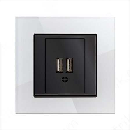 Asyagrup Ovivo Prime Elements Akrilik Cam Beyaz - Siyah 2X Usb Şarj Prizi - Çerçeve Dahil