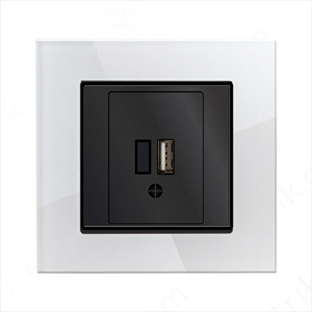 Asyagrup Ovivo Prime Elements Akrilik Cam Beyaz - Siyah 1X Usb Şarj Prizi - Çerçeve Dahil