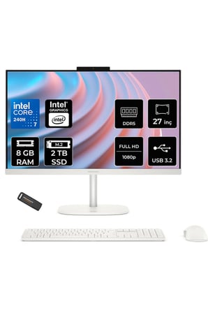 OmniStudio 27 Core 7 240H 8GB RAM 2TB SSD 27" FHD 100Hz FreeDos Beyaz All in One Bilgisayar + Per4 USB Bellek