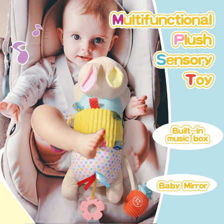 Renkli Hayvan Figürlü Peluş Oyuncak 35 cm Bebek Eğitici ve Duyusal Çıngıraklı Aktivite Oyuncağı