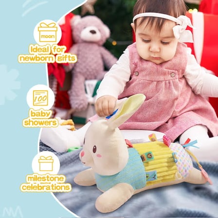 Renkli Hayvan Figürlü Peluş Oyuncak 35 cm Bebek Eğitici ve Duyusal Çıngıraklı Aktivite Oyuncağı