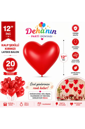 Balon Diyarı Yüksek Kalite Kalp Şekilli Latex Balon 15 Adet