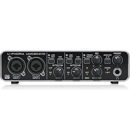  Behringer U-PHORIA UMC204HD 2x4 USB Ses MIDI Arayüzü, MIDAS Mikrofon Çözünürlüklü Ses Kartı