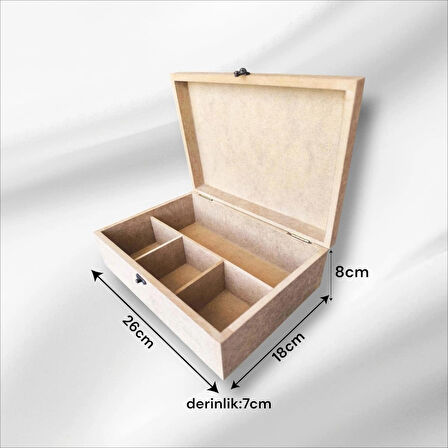 Ham Ahşap-boyanabilir-4 Bölmeli-klipsli-takı-makyaj-aksesuar-dekoratif Çok Amaçlı Organizer Kutu