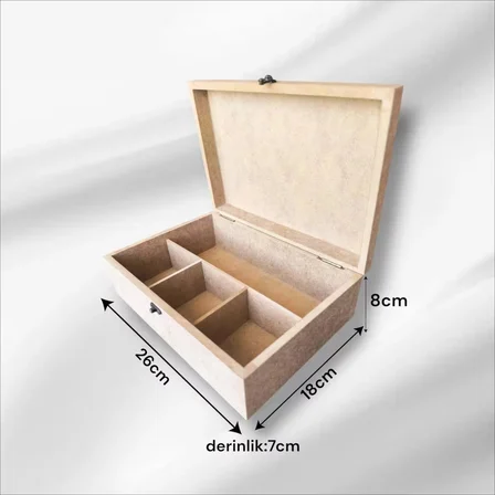 Ham Ahşap-boyanabilir-4 Bölmeli-klipsli-takı-makyaj-aksesuar-dekoratif Çok Amaçlı Organizer Kutu