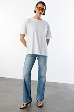 Kadın %100 Organik Pamuklu Kalın Dokulu Oversize Fit Yuvarlak Yakalı T-shirt KADIN-OVERSIZE-t-shirt