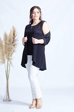 4036 Siyah Simli 2'li Atlet-Ceket Büyük Beden Parlak Takım 