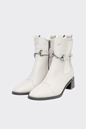 Fermuarlı Tokalı Hakiki Deri Kadın Bot