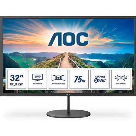 AOC 31.5" IPS Q32V4 4MS 75HZ HDMI-DP KURUMSAL MONİTÖR 2560X1440