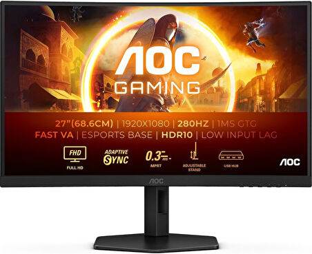 AOC 27" C27G4ZXU 280Hz 1Ms Adaptive Sync Curved Gaming Monitör(Ölü Pixel)