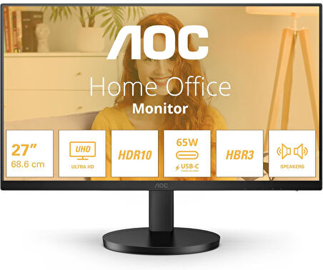 AOC 27" U27B3CF 4ms 60Hz USB UHD IPS Type-C 4K Adaptive-Sync Monitör