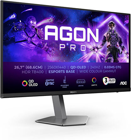 AOC AGON PRO 26.7" AG276QZD2 240Hz 0.03ms HDMI DP Pivot HDR Gaming Monitör (Ölü Pixel)