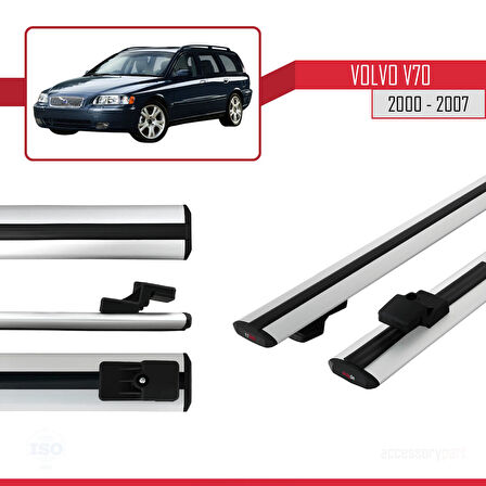Volvo V70 2000-2007 Arası ile Uyumlu BASIC Model Ara Atkı Tavan Barı Gri 2 Adet