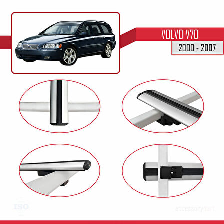 Volvo V70 2000-2007 Arası ile Uyumlu BASIC Model Ara Atkı Tavan Barı Gri 2 Adet