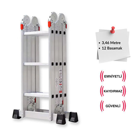 3,46 Metre - 12  Basamaklı Katlanır Akrobat Merdiven