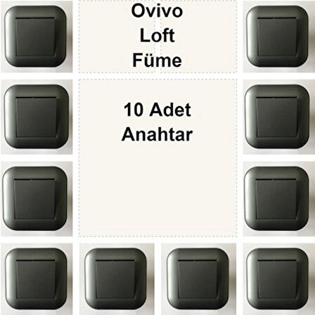 Asyagrup Ovivo Loft Füme Anahtar - 10 Adet - Çerçeve Dahil
