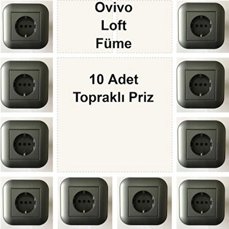 Asyagrup Ovivo Loft Füme Topraklı Priz - 10 Adet - Çerçeve Dahil