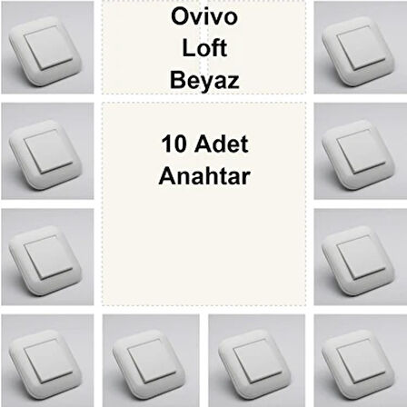 Asyagrup Ovivo Loft Beyaz Anahtar - 10 Adet - Çerçeve Dahil