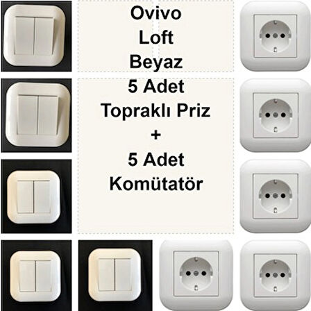 Asyagrup Ovivo Loft Beyaz İkili Set Komütatör Priz - Çerçeve Dahil