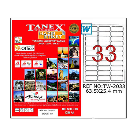 Tanex Bilgisayar Etiketi 63.5x25.4 mm