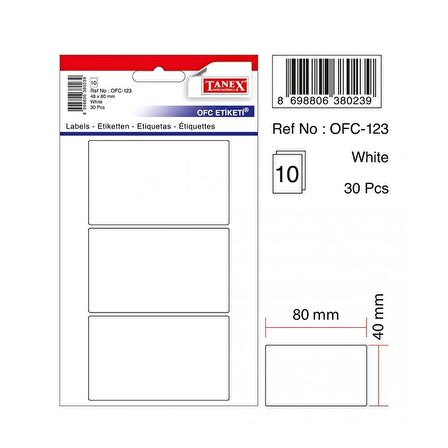 Tanex Beyaz Ofis Etiketi 10 Adet Ofc-123