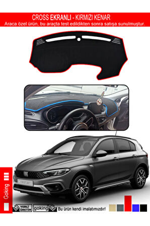 Fiat Egea Cross Torpido Koruyucu - Ekranlı Modele Özel - Tam Uyumlu - Koku Yapmaz - Kenar KIRMIZI